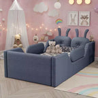 Lits de sol capitonnés modernes pour lits jumeaux avec coussin lapin et rails latéraux amovibles, lit plateforme en bois pour chambre d'enfants, chambre à coucher