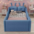 Okak Modern Twin Size Upholstered Floor Beds with Bunny Cushion & Removable Side Rails,Wooden Platform Bed for Kids Room,Bedroom