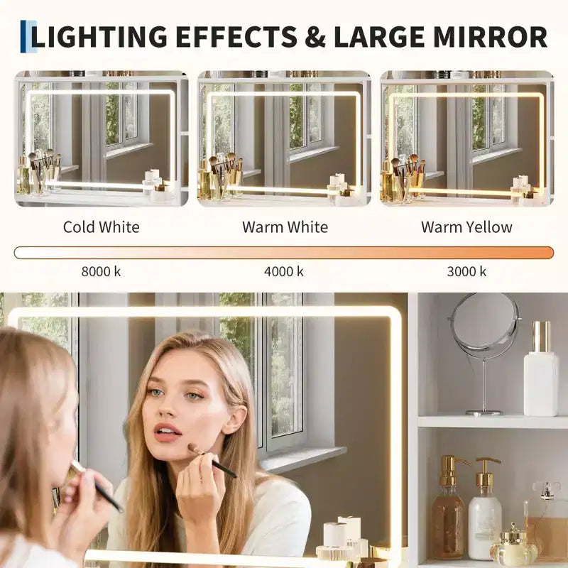 Coiffeuse avec miroir, table de maquillage de 90 cm avec 4 tiroirs en tissu et étagères de rangement