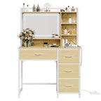 Coiffeuse avec miroir, table de maquillage de 90 cm avec 4 tiroirs en tissu et étagères de rangement