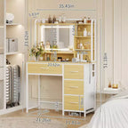 Acekool Vanity Desk with Mirror, 35.4 Makeup Vanity Table with 4 Fabric Drawers & Storage Shelves