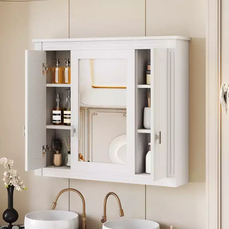 Armoire de salle de bain murale avec miroir et 4 étagères, organiseur de salle de bain peu encombrant