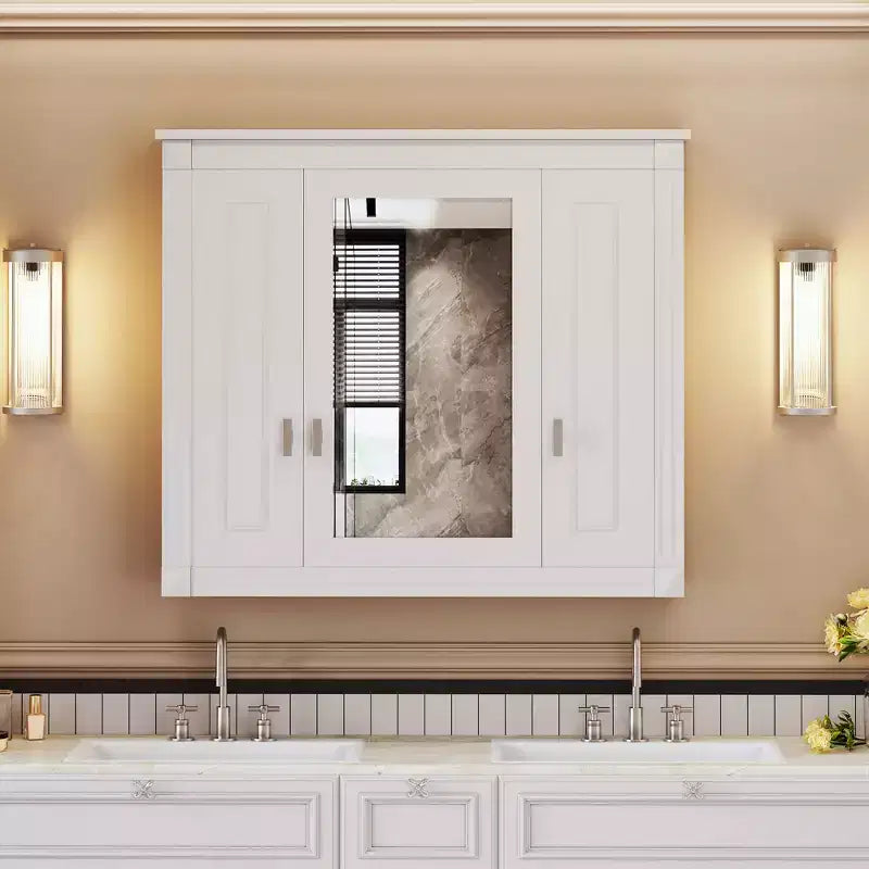 Armoire de salle de bain murale avec miroir et 4 étagères, organiseur de salle de bain peu encombrant