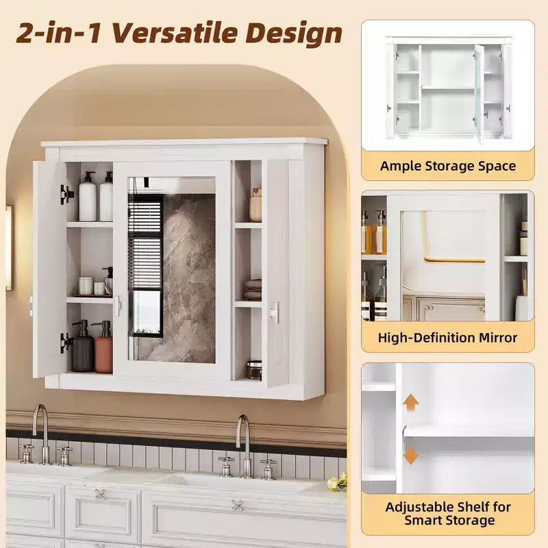 Armoire de salle de bain murale avec miroir et 4 étagères, organiseur de salle de bain peu encombrant
