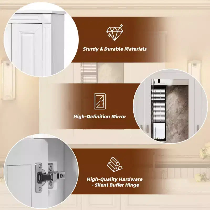 Armoire de salle de bain murale avec miroir et 4 étagères, organiseur de salle de bain peu encombrant