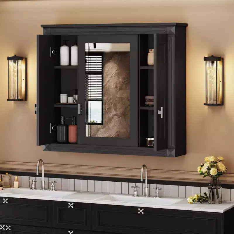 Armoire de salle de bain murale avec miroir et 4 étagères, organiseur de salle de bain peu encombrant