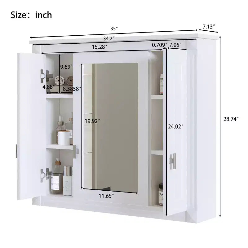 Armoire de salle de bain murale avec miroir et 4 étagères, organiseur de salle de bain peu encombrant