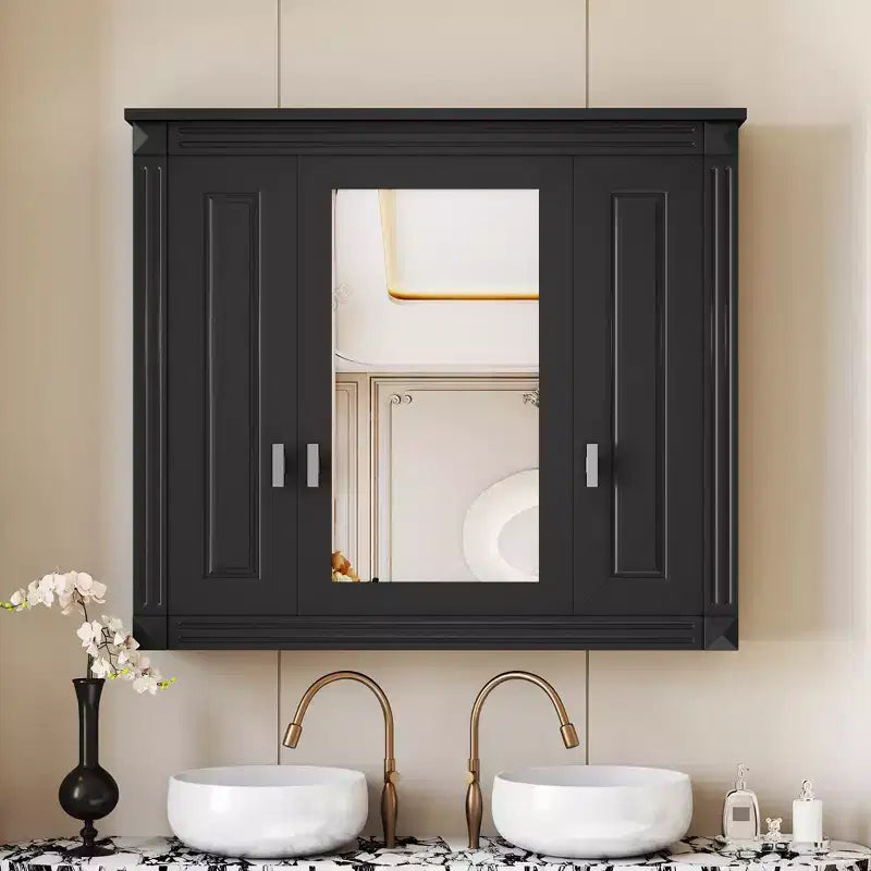 Armoire de salle de bain murale avec miroir et 4 étagères, organiseur de salle de bain peu encombrant