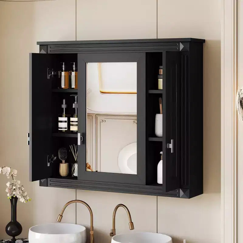 Armoire de salle de bain murale avec miroir et 4 étagères, organiseur de salle de bain peu encombrant