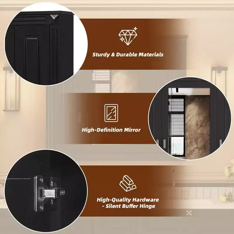 Armoire de salle de bain murale avec miroir et 4 étagères, organiseur de salle de bain peu encombrant