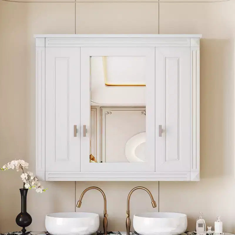 Armoire de salle de bain murale avec miroir et 4 étagères, organiseur de salle de bain peu encombrant