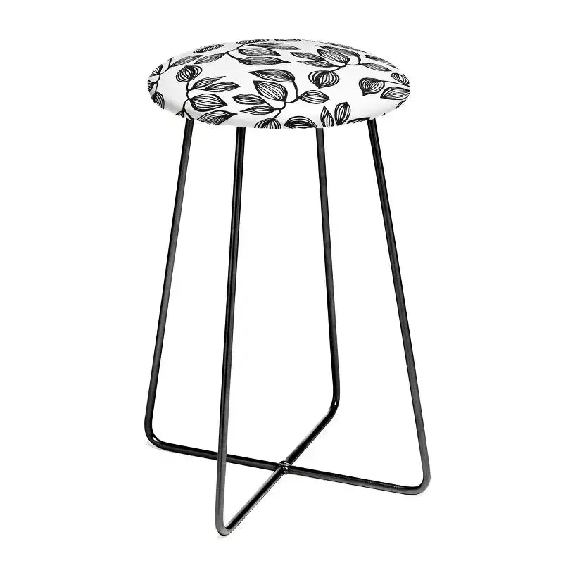 Julia Da Rocha The Leaves Counter Height Barstool Black - Deny Designs: Faux Leather, Steel Frame, Artist Design