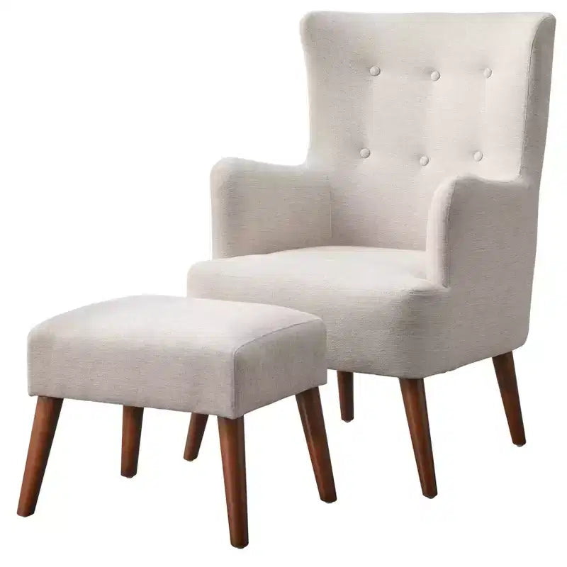 angelo:HOME Jane Traditional Upholstered Accent Chair and Ottoman Linen