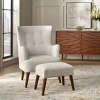 Fauteuil d'appoint et ottoman traditionnels en lin Jane