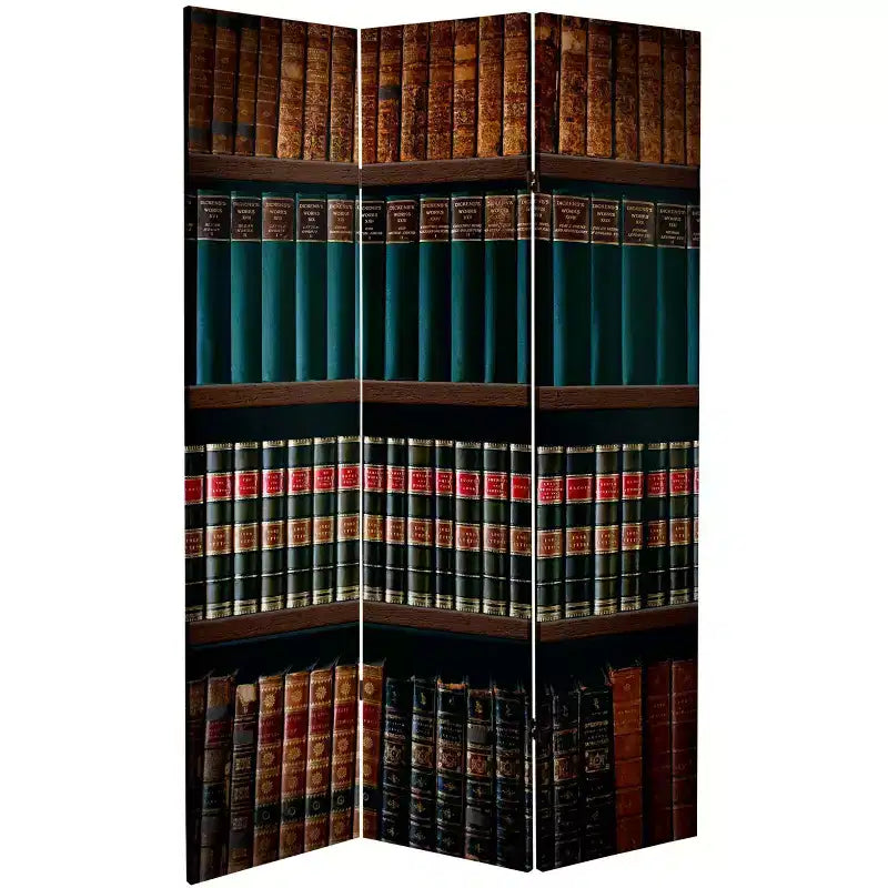Paravent double face en toile, motif bibliothèque, 6 pouces, marron