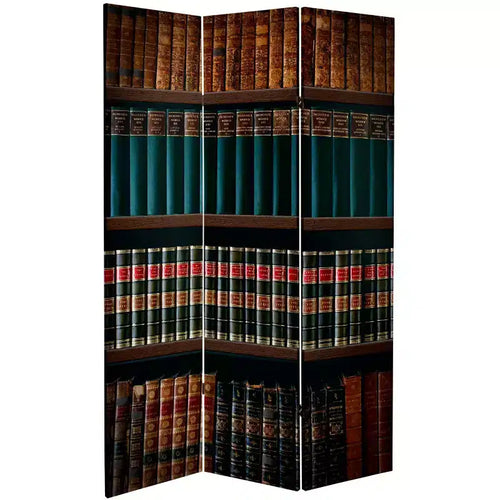 Paravent double face en toile, motif bibliothèque, 6 pouces, marron