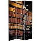 Paravent double face en toile, motif bibliothèque, 6 pouces, marron
