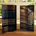 Paravent double face en toile, motif bibliothèque, 6 pouces, marron