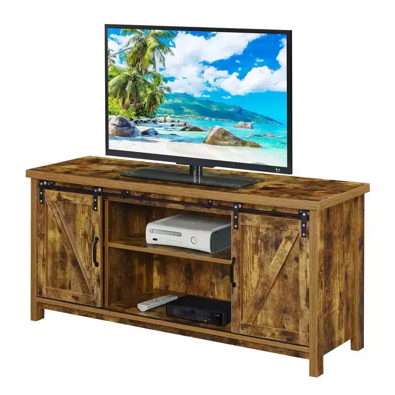 Meuble TV Blake avec portes de grange pour téléviseurs jusqu'à 55 pouces avec étagères et portes coulissantes