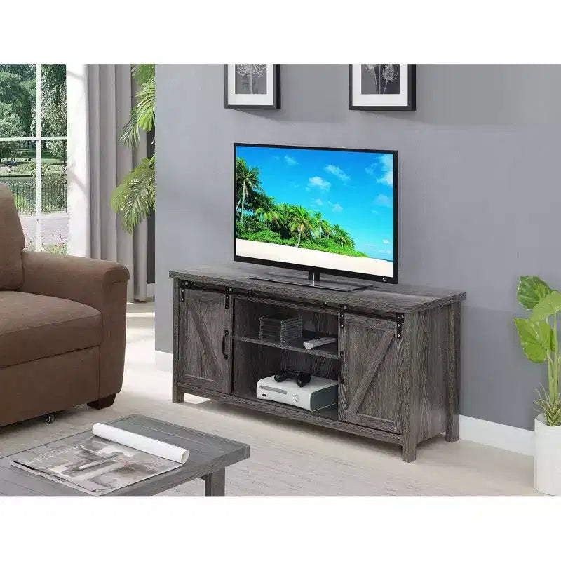 Meuble TV Blake avec portes de grange pour téléviseurs jusqu'à 55 pouces avec étagères et portes coulissantes
