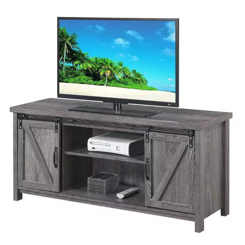 Meuble TV Blake avec portes de grange pour téléviseurs jusqu'à 55 pouces avec étagères et portes coulissantes