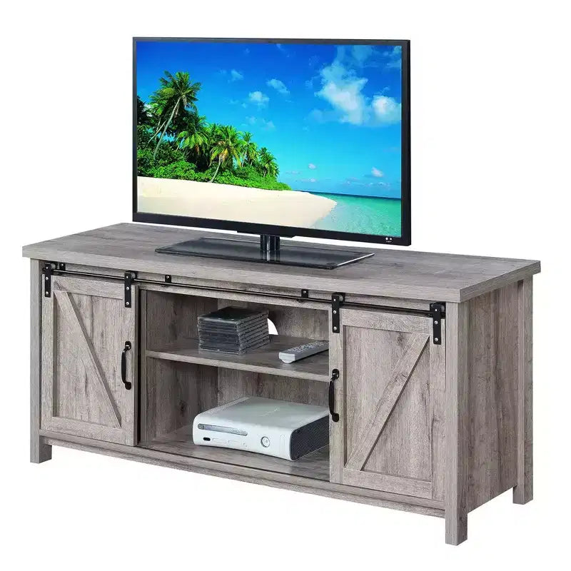 Meuble TV Blake avec portes de grange pour téléviseurs jusqu'à 55 pouces avec étagères et portes coulissantes