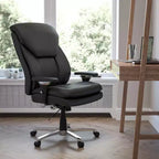 Chaise de bureau ergonomique pivotante pour cadre, grande taille, usage intensif 24/7, série HERCULES, capacité de 180 kg, dossier haut avec bouton lombaire et grand appuie-tête triangulaire