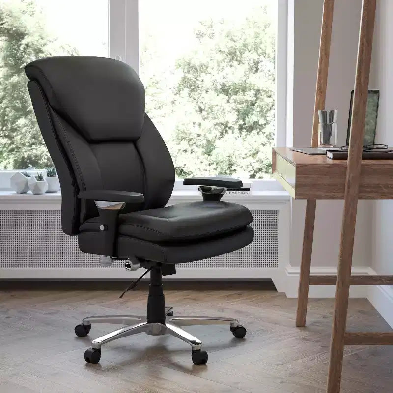 Chaise de bureau ergonomique pivotante pour cadre, grande taille, usage intensif 24/7, série HERCULES, capacité de 180 kg, dossier haut avec bouton lombaire et grand appuie-tête triangulaire