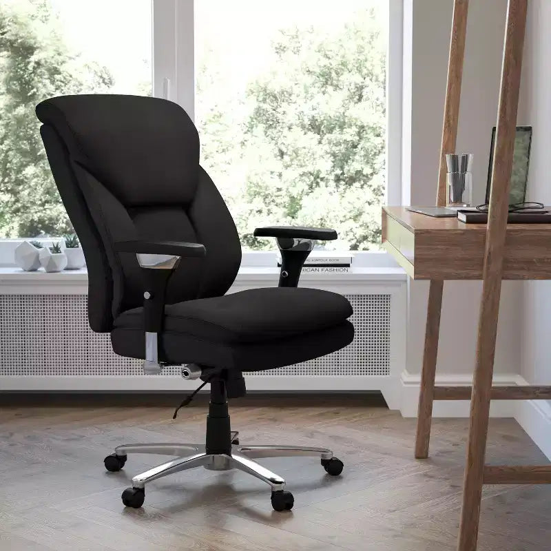 Chaise de bureau ergonomique pivotante pour cadre, grande taille, usage intensif 24/7, série HERCULES, capacité de 180 kg, dossier haut avec bouton lombaire et grand appuie-tête triangulaire
