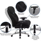 Chaise de bureau ergonomique pivotante pour cadre, grande taille, usage intensif 24/7, série HERCULES, capacité de 180 kg, dossier haut avec bouton lombaire et grand appuie-tête triangulaire