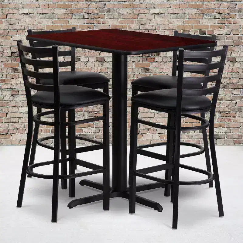Ensemble table rectangulaire stratifiée 24L x 42P et 4 tabourets à dossier échelle