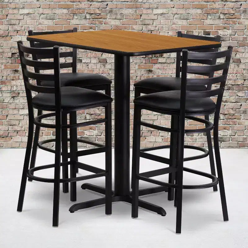 Ensemble table rectangulaire stratifiée 24L x 42P et 4 tabourets à dossier échelle