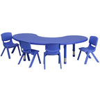 Ensemble table d'activité demi-lune en plastique, 35 po x 65 po, à hauteur réglable avec 4 chaises