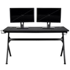 Bureau de jeu avec porte-gobelet/crochet pour casque/tapis de souris amovible et chaise de jeu inclinable avec repose-pieds