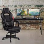 Bureau de jeu avec porte-gobelet/crochet pour casque/tapis de souris amovible et chaise de jeu inclinable avec repose-pieds