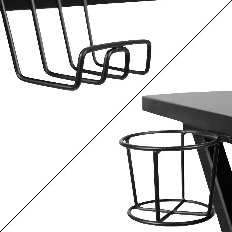 Bureau de jeu avec porte-gobelet/crochet pour casque/tapis de souris amovible et chaise de jeu inclinable avec repose-pieds
