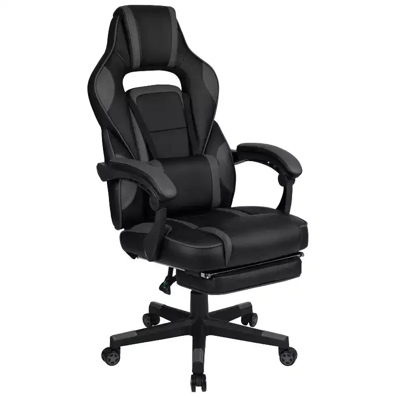Bureau de jeu avec porte-gobelet/crochet pour casque/tapis de souris amovible et chaise de jeu inclinable avec repose-pieds