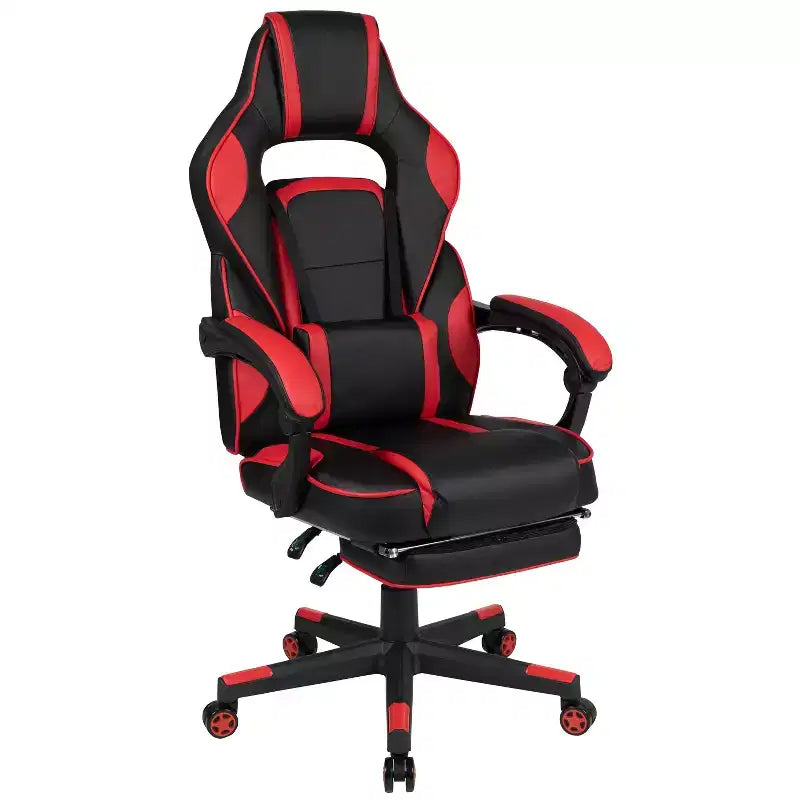 Bureau de jeu avec porte-gobelet/crochet pour casque/tapis de souris amovible et chaise de jeu inclinable avec repose-pieds