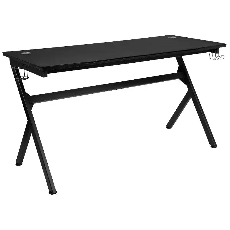 Bureau de jeu avec porte-gobelet/crochet pour casque/tapis de souris amovible et chaise de jeu inclinable avec repose-pieds