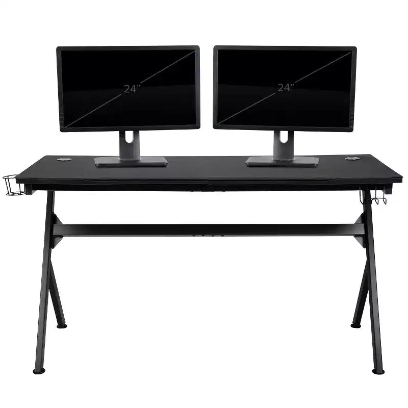 Bureau de jeu avec porte-gobelet/crochet pour casque/tapis de souris amovible et chaise de jeu inclinable avec repose-pieds