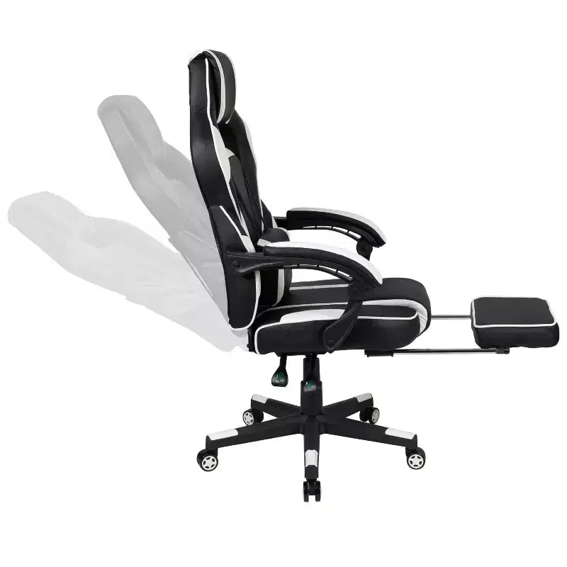 Bureau de jeu avec porte-gobelet/crochet pour casque/tapis de souris amovible et chaise de jeu inclinable avec repose-pieds