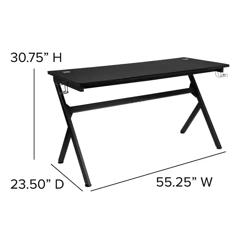 Bureau de jeu avec porte-gobelet/crochet pour casque/tapis de souris amovible et chaise de jeu inclinable avec repose-pieds