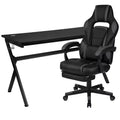 Bureau de jeu avec porte-gobelet/crochet pour casque/tapis de souris amovible et chaise de jeu inclinable avec repose-pieds
