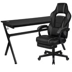 Bureau de jeu avec porte-gobelet/crochet pour casque/tapis de souris amovible et chaise de jeu inclinable avec repose-pieds