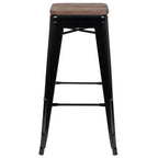 Tabouret de bar d'intérieur 30 po en métal avec assise en bois - Empilable