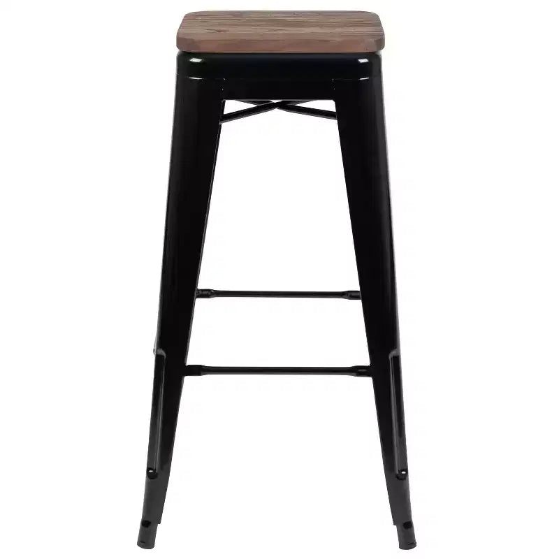Tabouret de bar d'intérieur 30 po en métal avec assise en bois - Empilable