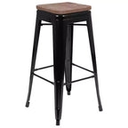 Tabouret de bar d'intérieur 30 po en métal avec assise en bois - Empilable