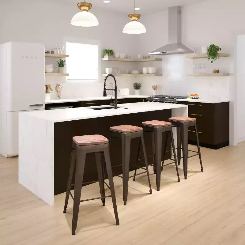 Tabouret de bar d'intérieur 30 po en métal avec assise en bois - Empilable