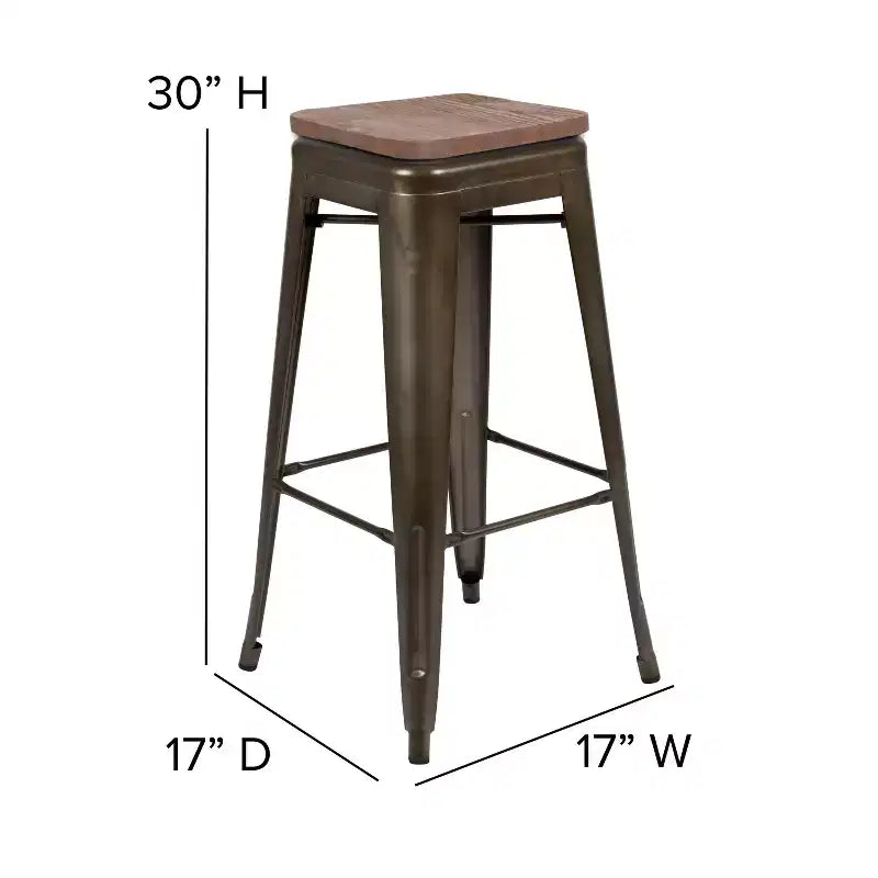Tabouret de bar d'intérieur 30 po en métal avec assise en bois - Empilable