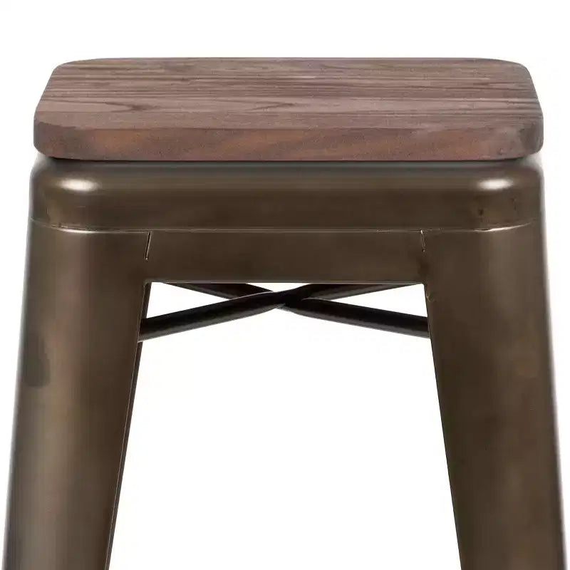 Tabouret de bar d'intérieur 30 po en métal avec assise en bois - Empilable
